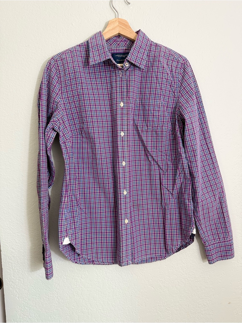 American Eagle Outfitters Purple Plaid Button-Down Top